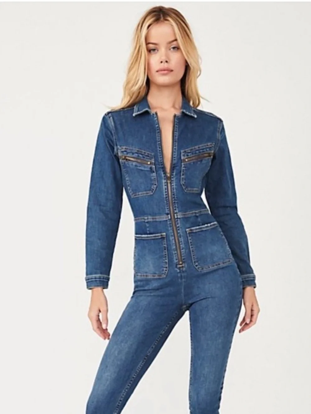Free People Lennox Denim Jumpsuit size M